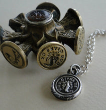Load image into Gallery viewer, God Gives Us Plenty..... antique wax seal. cornucopia, horn of plenty, wax seal impression, sterling silver gratitude pendant.