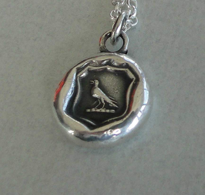 Crow pendant, knowledge, raven wax seal jewelry, sterling necklace silver pendant