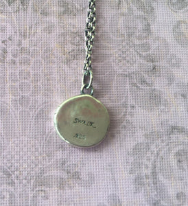Trust pendant.  Antique wax letter seal pendant. Sterling silver Italian flower necklace. Handmade trust necklace &#39;Fidati&#39;.
