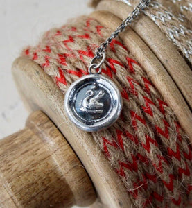 Swan pendant, sterling silver wax letter seal impression, poet, musician, symbol of grace.