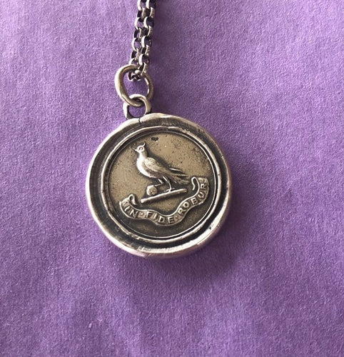 Faith is my Strength..... wax seal jewelry, Sterling silver necklace, religious jewelry, handmade amulet, talisman dove of peace and virtue.
