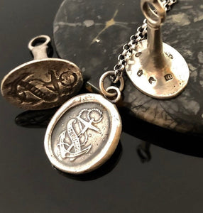 Silver Anchor Necklace Wax Seal Necklace, Nautical Jewelry, sailor pendant, &#39;Hope&#39; pendant.