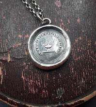 Load image into Gallery viewer, Antique Oil lamp pendant.I give my all.  Antique wax letter seal. Sterling French pendant necklace