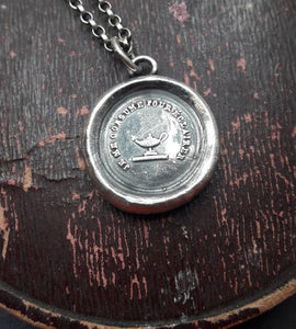 Antique Oil lamp pendant.I give my all.  Antique wax letter seal. Sterling French pendant necklace