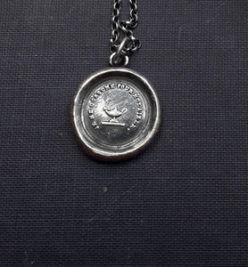 Antique Oil lamp pendant.I give my all.  Antique wax letter seal. Sterling French pendant necklace