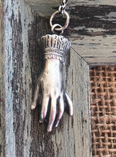 Load image into Gallery viewer, Sterling memento mori, victorian hand pendant. Solid sterling silver mourning pendant.