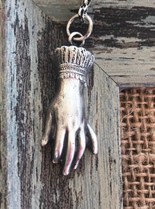 Sterling memento mori, victorian hand pendant. Solid sterling silver mourning pendant.