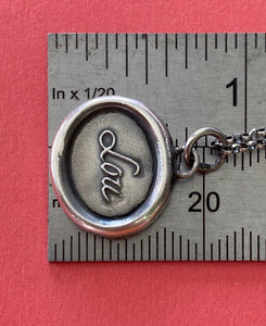 Lou, antique wax letter seal impression.  Sterling silver ‘Lou’ necklace. Louise, Lucy, Luna, Eloise, Lucia, Tallulah, Lucinda.