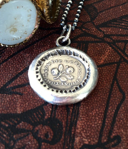Seize the day, Rose pendant. Antique wax seal seal. Stop and smell the roses. mourning jewelry. memento mori.