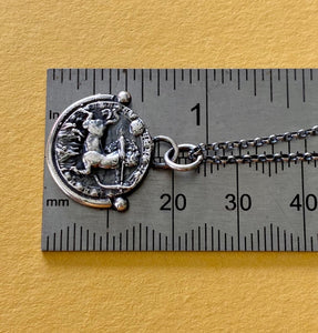 Sagittarius handmade sterling silver pendant. Zodiac sign coin necklace.