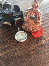 Load image into Gallery viewer, A kiss is sweet when lovers meet.  antique wax seal jewellery. seal jewelry.  handmade sterling pendant. meaningful gift for lover.
