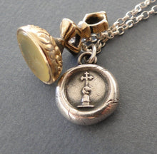 Load image into Gallery viewer, Faith and sincerity… antique wax letter seal impression, sterling silver amulet, religious, , cross, meaningful jewelry, inspirational.