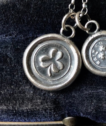 Lucky Irish shamrock, sterling silver antique wax seal pendant