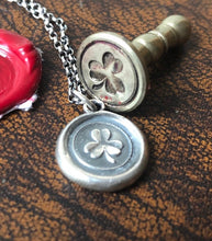 Load image into Gallery viewer, Lucky Irish shamrock, sterling silver antique wax seal pendant