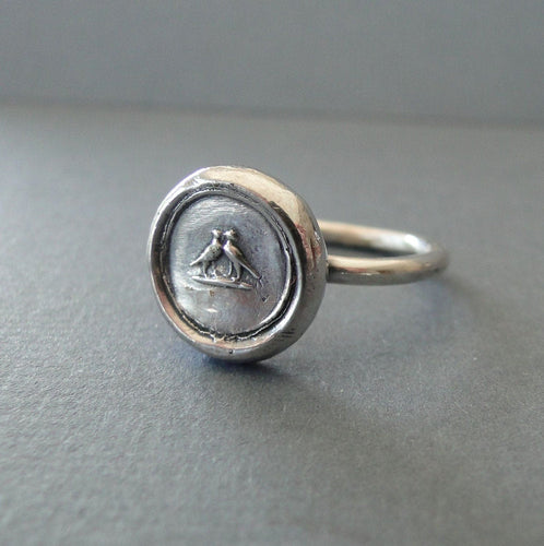 Love birds ring, Antique wax seal jewelry,  Sterling silver, love, romance, pendant. Wedding jewelry, bridesmaids gift