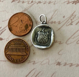 Ready for anything, in utrumque paratus.  Antique wax letter seal impression.  Sterling silver motivational pendant.  Always prepared....