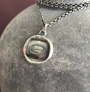 Persevere, don&#39;t give up.  Antique wax letter seal.  Sterling pendant.