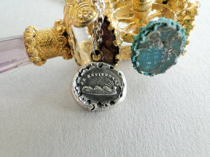 I will return, handmade necklace, Antique wax seal impression, sterling silver pendant, choice of chain length, sunrise, new beginnings