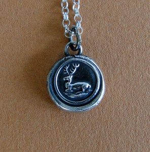 Stag..... musician and a lover of harmony.... antique wax letter seal, sterling silver,  necklace, amulet, meaningful jewelry, , symbolic
