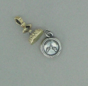 A wish between us - wishbone pendant.  antique wax letter seal, sterling wax seal pendant. handmade sterling antique pendant.