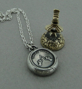 A wish between us - wishbone pendant.  antique wax letter seal, sterling wax seal pendant. handmade sterling antique pendant.