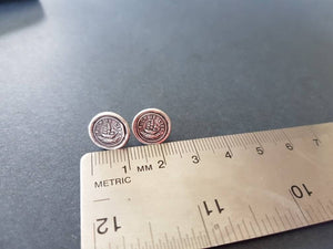 Such is life earrings, ship on rough seas. Antique wax letters seal studs.