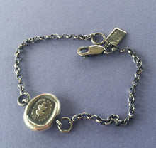 Load image into Gallery viewer, Oak leaf Bracelet, I remain steadfast.....  Sterling silver,  antique wax letter seal chain bracelet.