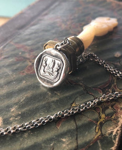Be Just and fear not. Wings, antique wax letter seal.  Sterling handmade pendant.