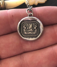 Load image into Gallery viewer, Be Just and fear not. Wings, antique wax letter seal.  Sterling handmade pendant.