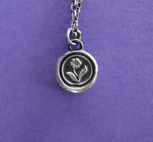 Load image into Gallery viewer, Forget me not flower pendant.  Sterling silver victorian sentiment.  Antique wax seal jewelry
