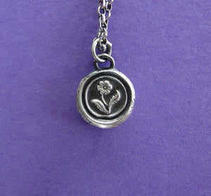 Forget me not flower pendant.  Sterling silver victorian sentiment.  Antique wax seal jewelry