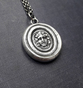 Medusa pendant,  Antique wax letter seal, Tassie intaglio featuring the Greek Gorgon.  Strong Warrior Woman