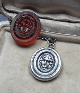 Medusa pendant,  Antique wax letter seal, Tassie intaglio featuring the Greek Gorgon.  Strong Warrior Woman