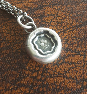 Lucky Shamrock - sterling silver antique wax seal.  Handmade sterling Irish pendant.  Emblem of Ireland