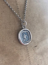 Load image into Gallery viewer, Squirrel antique wax letter seal necklacr.  Sterling silver, &#39;frange et inspice&#39; &#39;break and behold&#39;.