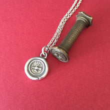Load image into Gallery viewer, Peace pendant, Dove amulet, bird of peace, olive branch in its beak, sterling silver pendant. antique wax seal of bird of peace.
