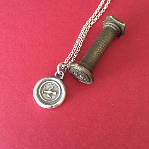 Peace pendant, Dove amulet, bird of peace, olive branch in its beak, sterling silver pendant. antique wax seal of bird of peace.