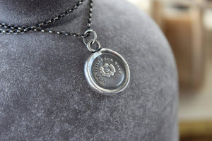 Protection pendant, christian religious blessing, sterling antique wax letter seal impression.