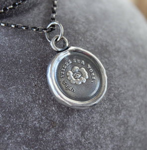 Protection pendant, christian religious blessing, sterling antique wax letter seal impression.