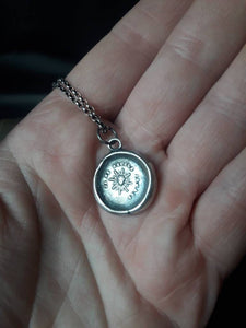 I never retreat..... let your light shine always!. Sterling silver antique wax letter seal pendant.  dating from the 18th century.