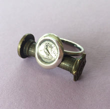 Load image into Gallery viewer, Peace, dove and olive branch ring,  wax seal jewelry, sterling silver, amulet.