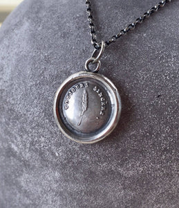 Quill pendant, Antique wax letter seal pendant. &#39;Always sincere&#39;.