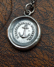 Load image into Gallery viewer, Hope sustains me....  &#39;L&#39;Esperance me soutient&#39;, Religious jewelry. Sterling silver Anchor necklace,  antique wax Seal Jewelry.