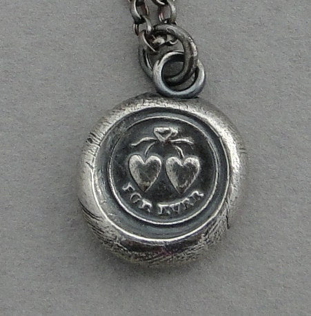 FOREVER..... antique wax seal, silver necklace, sterling silver, love, two heart joined as one, talisman, pendant, bridal jewelry, valentine