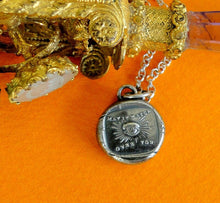 Load image into Gallery viewer, Protection,  Antique wax letter seal blessing pendant, sterling silver religious &#39;eye of God&#39;.