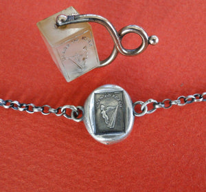 Bracelet with Antique Wax seal Amulet,    Erin Go Bragh,   various sizes, sterling silver.