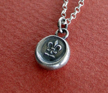 Load image into Gallery viewer, Fleur de Lis, necklace, antique wax seal stamp, Sterling silver, pendant, french, wax seal, crest, , symbol, handmade jewelry, French symbol