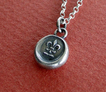 Load image into Gallery viewer, Fleur de Lis, necklace, antique wax seal stamp, Sterling silver, pendant, french, wax seal, crest, , symbol, handmade jewelry, French symbol