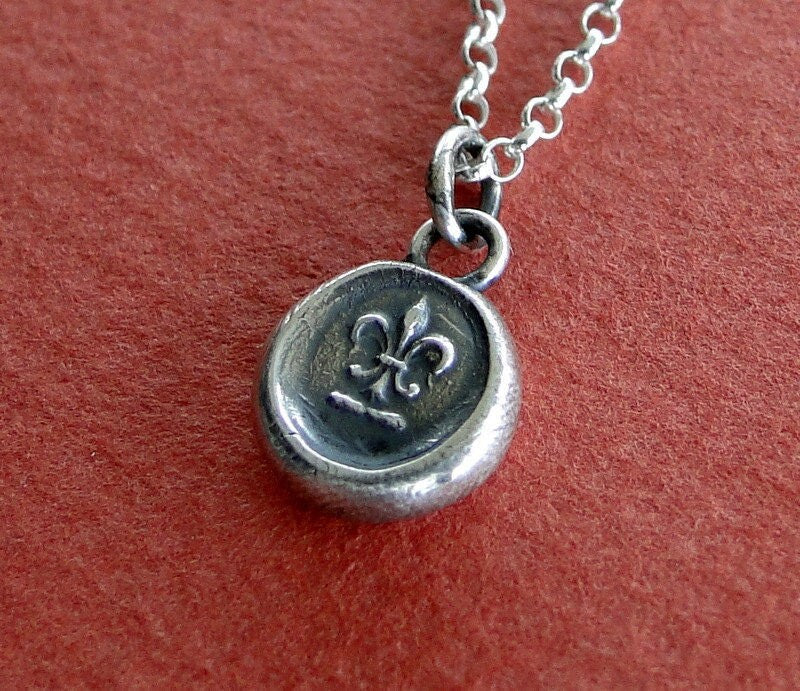 Fleur de Lis, necklace, antique wax seal stamp, Sterling silver, pendant, french, wax seal, crest, , symbol, handmade jewelry, French symbol
