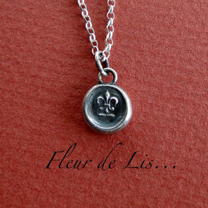 Fleur de Lis, necklace, antique wax seal stamp, Sterling silver, pendant, french, wax seal, crest, , symbol, handmade jewelry, French symbol